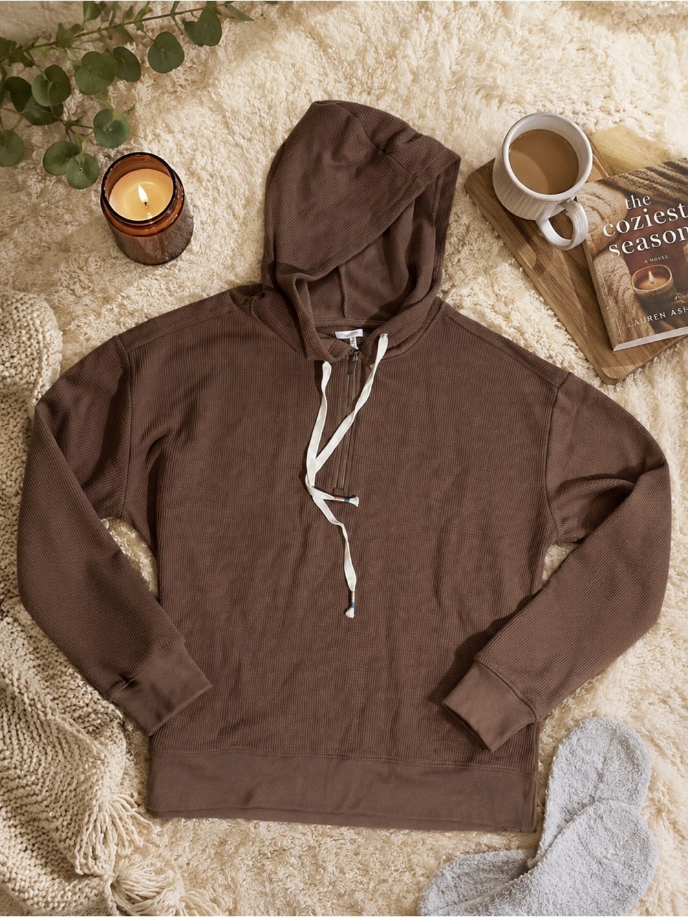 Women’s Brown Waffle Hoodie Pullover